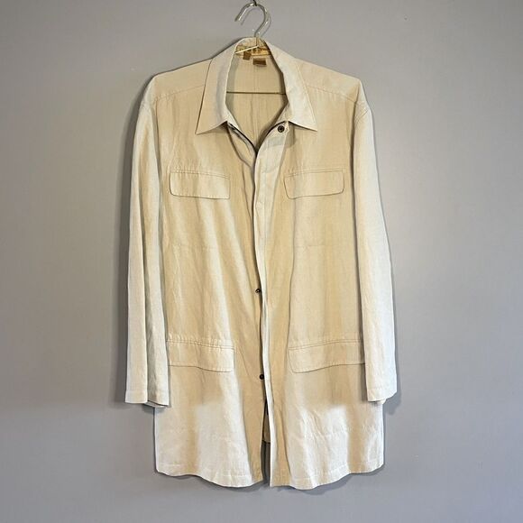 Donna Karan Signature Silk Linen Blend Lightweight Tan Oversized Jacket | SZ M - Picture 1 of 7